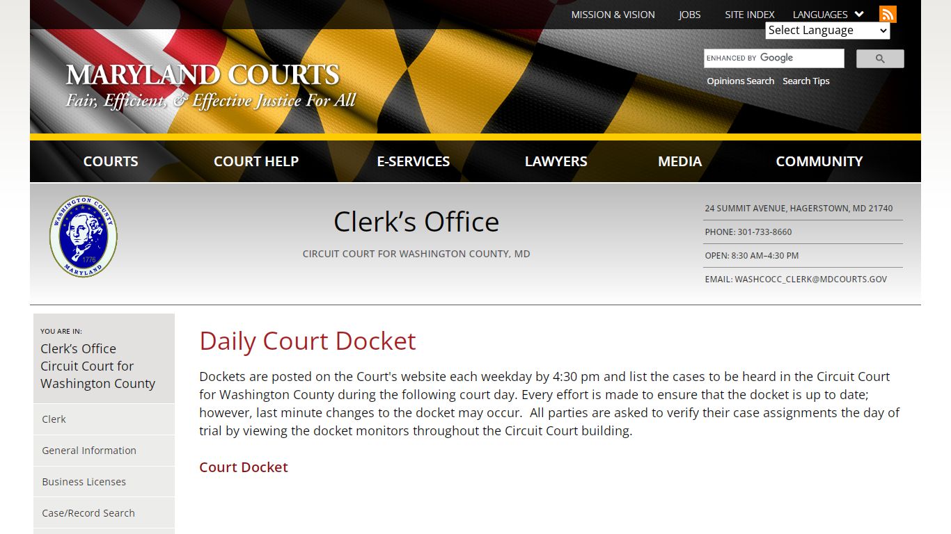 Daily Court Docket | Maryland Courts